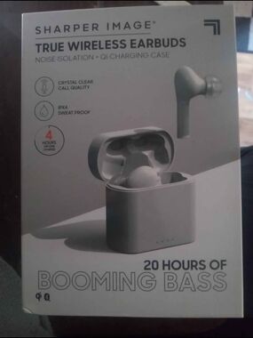 Sharper Image True Wireless Earbuds - Gray White Charging Case